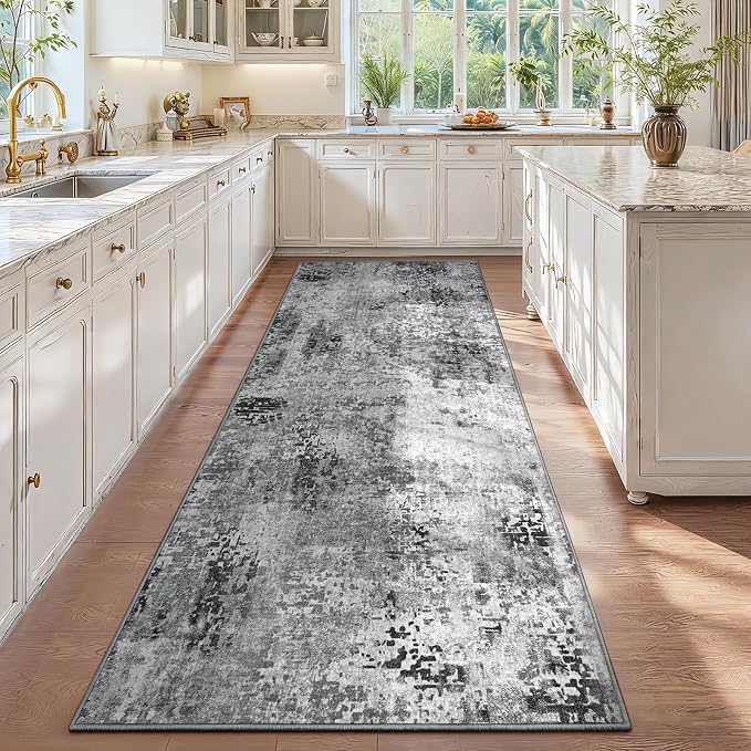 2.6x12 Grey Rug Runners for Hallways Kitchen Runner Rug Non Slip Washable Black - Image 4
