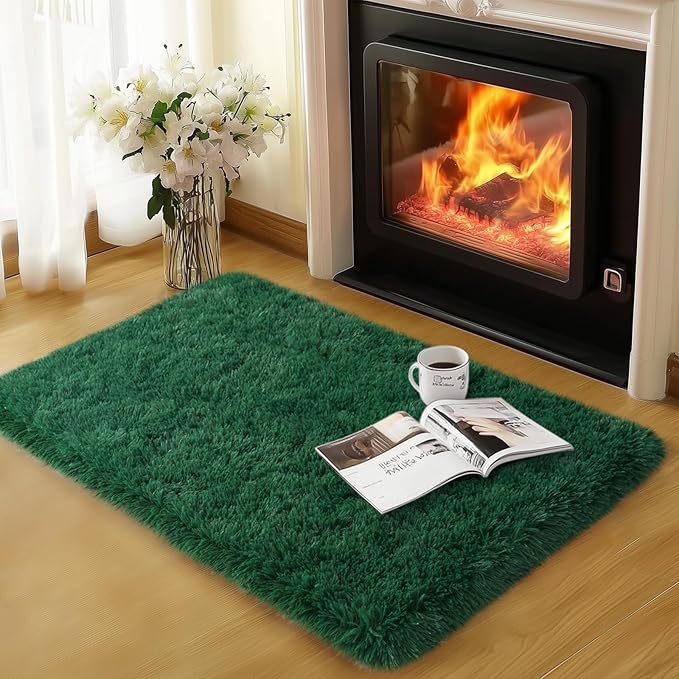 qulint Green Rug for Bedroom, Soft Fluffy 2x3 Area Rug for Living Room Shag by QULINT