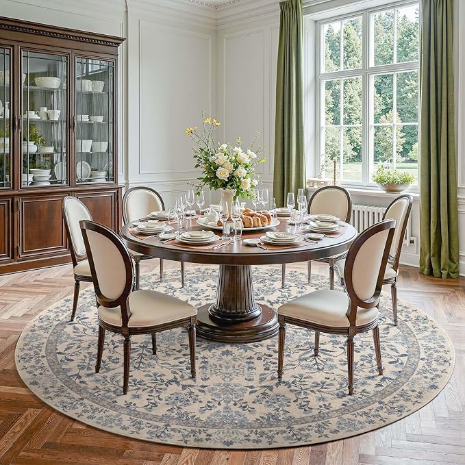 jinchan Zenith Round Rug 7ft Area Rug Soft 7'Round Vintage Floral Rug Non-Slip - Image 2