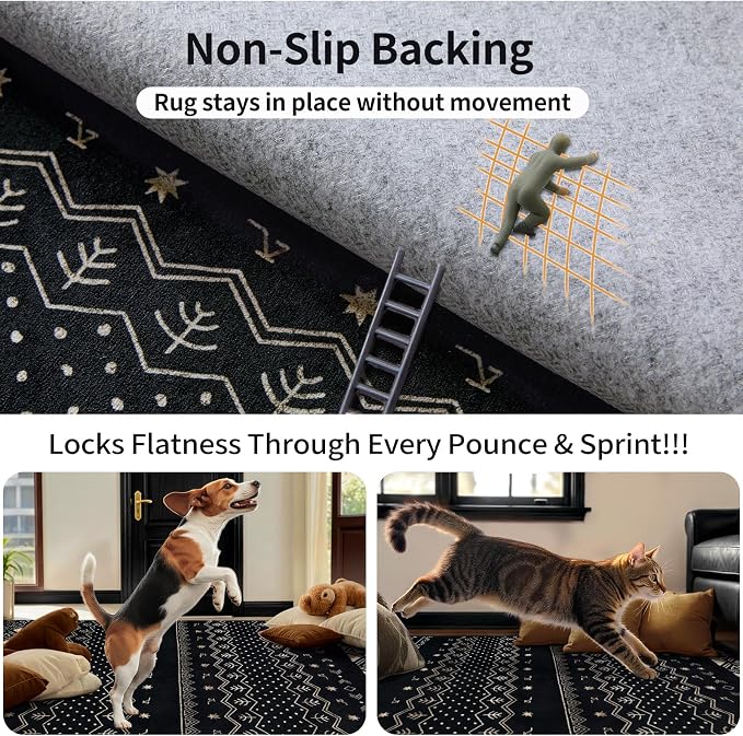 SERISSA 6x9 Area Rugs for Living Room, Washable Non-Slip Black Gold Grad Boho - Image 6