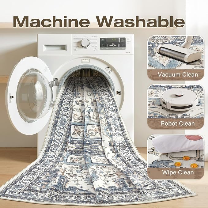 9x12 Washable Area Rugs for Living Room, Large Rug Non Slip Backing Vintage - Image 7
