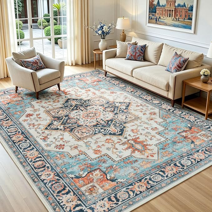 Lofus 5x7 Washable Rugs Non-Slip, Vintage Floral Area Rug - Image 9