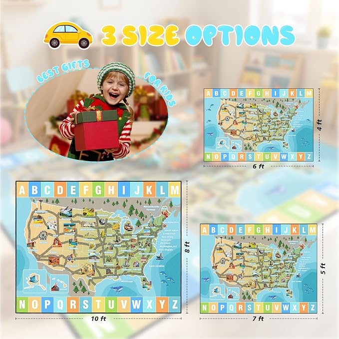 Car Rug Play Mat 5x7 ft, Race Track Map Road Rug - Image 2