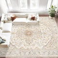 Area Rugs 8x10 Vintage Rug: Large Washable Living Room Rug Retro Medallion by MXSANYOORUG
