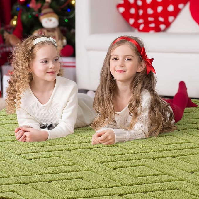 4x6 Green Washable Area Rug for Bedroom, Modern Geometric Shag Non-Slip Living - Image 3
