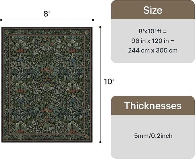 GENIMO 8x10 Area Rug, Washable Non Slip Vintage Boho Floral Carpet, Large Soft - Image 2