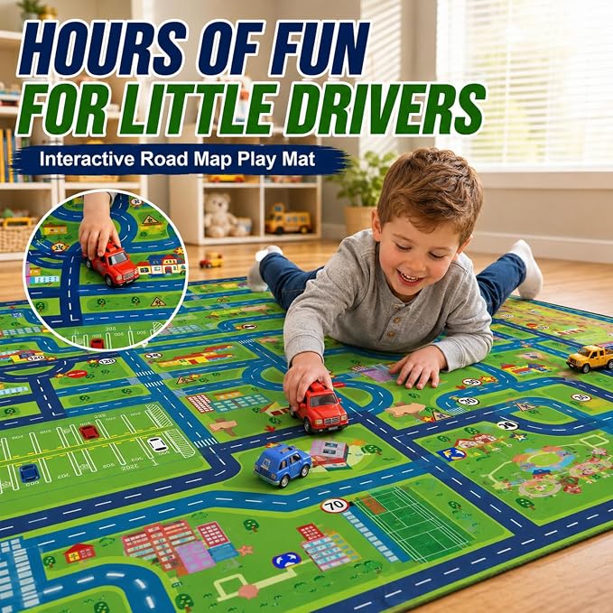 yongjoy Car Rug Road Map Area Rug, 78.7" x 59" Non-Slip Floor Mat | Road Map - Image 3