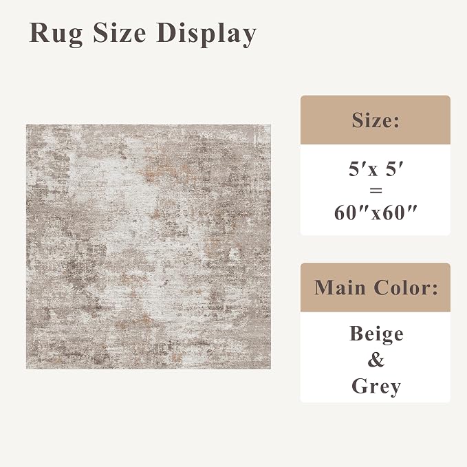 5x5 Square Entryway Rug Washable – Non-Slip Small Area Rug - Image 2