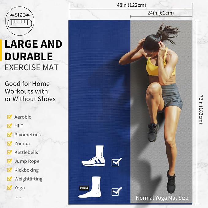 CAMBIVO Large Exercise Mat for Home Workout, Shoe-Friendly, Non-Slip Gym Mat - Image 3