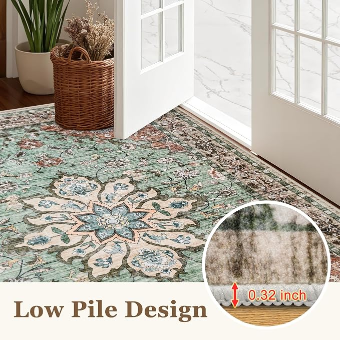 4x6 Area Rugs for Living Room: Washable Rug Soft Vintage Distressed Floral - Image 9