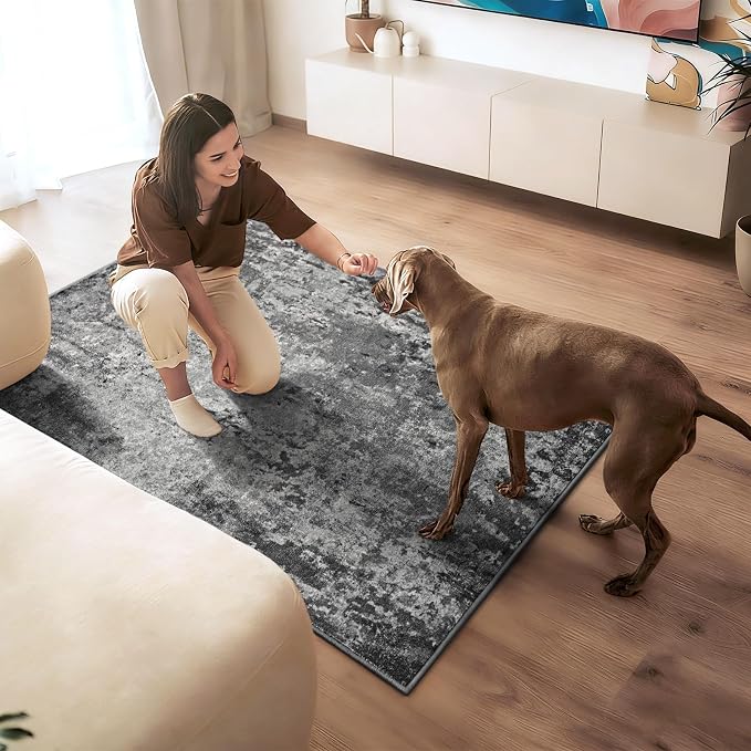 Entryway Rug 3x4 Black Bedroom Area Rug Washable Non Slip Abstract Boho Rugs - Image 4