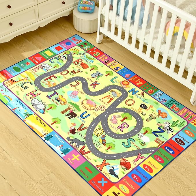 Terrug Kids Rug for Playroom, Educational Classroom Rug for Kids Room, Washable - Image 3
