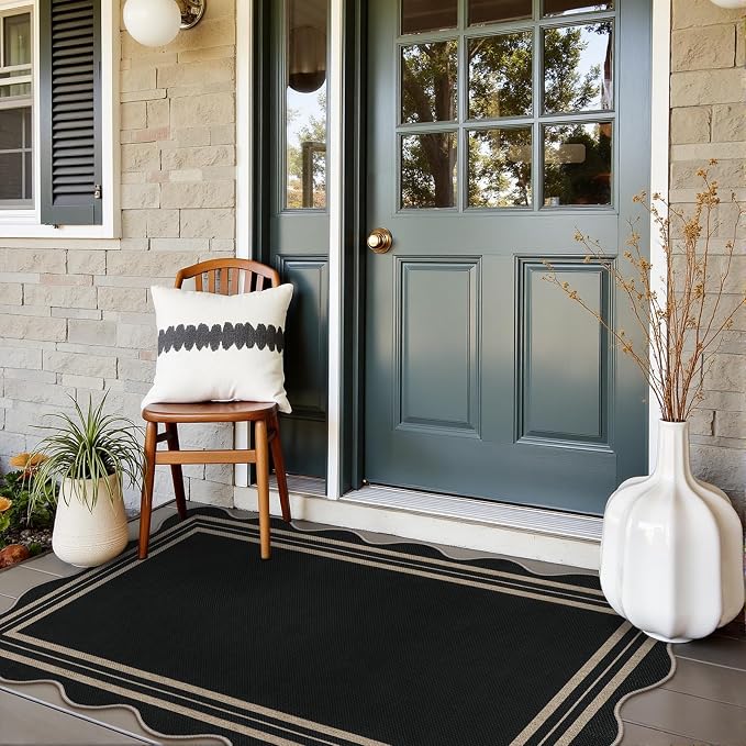 Scalloped Easy Jute 3x5 Outdoor Rug, Washable Rugs - Image 3