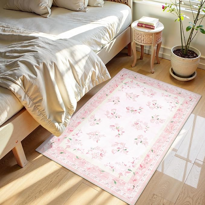 LIVEBOX Floral Pink Washable Entryway Rug, 2x3 Boho Bathroom Rugs Non Slip Soft - Image 9