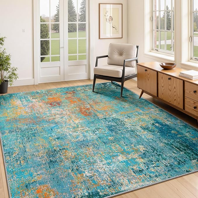 RELEANY Washable Area Rugs 4'x6' Non-Slip Modern Abstract Soft by RELEANY