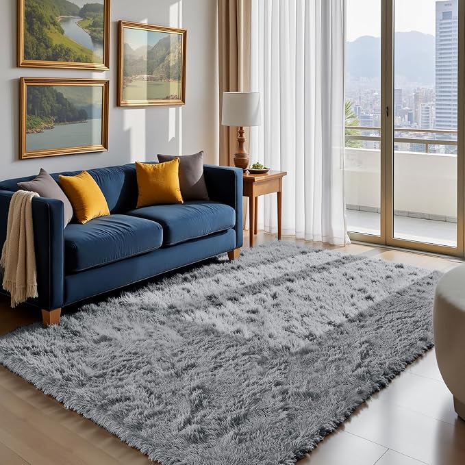 Fluffy Rug Shag Area Rug, Light Grey 4x6 Area Rugs by Yongyangjuxi