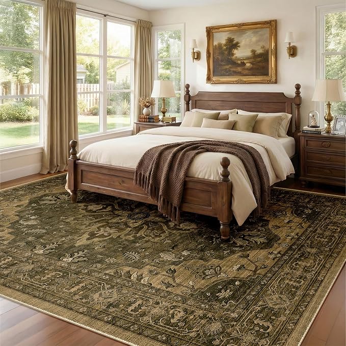 RELEANY Area Rugs 8'x10' Washable Non-Slip, Floral Vintage Distress Medallion - Image 2