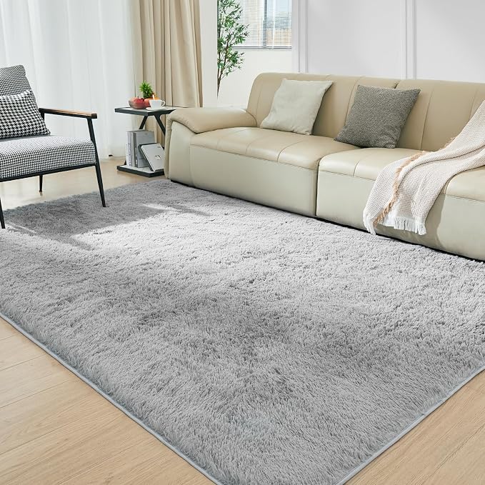 Rugs for Living Room 6x9 Light Grey, Large Big Fluffy Shag Fuzzy Plush Soft - Image 3