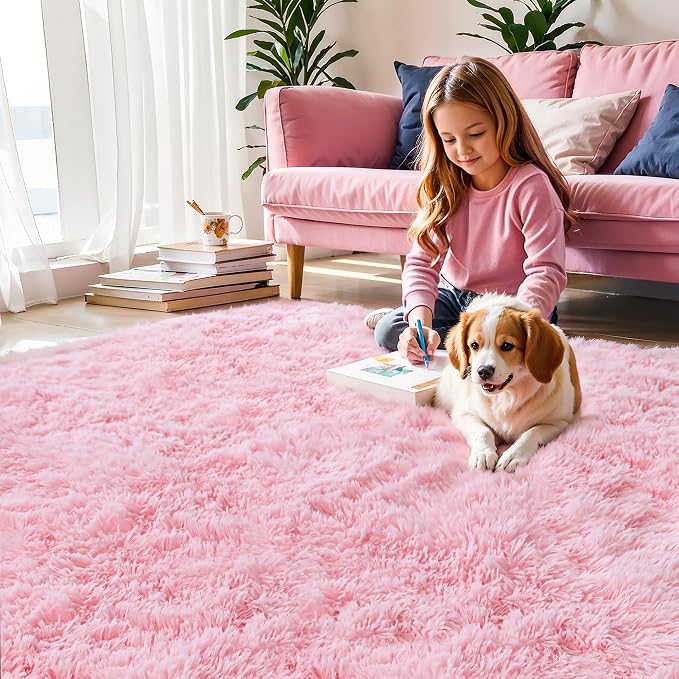 Pink Fluffy 4x6 Area Rugs for Bedroom Girls, Soft Washable Fuzzy Furry Shag Rug - Image 2