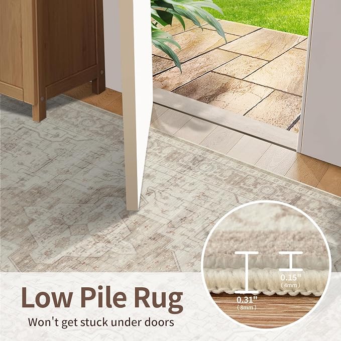 Rugxara 8x10 Washable Area Rug for Living Room, Vintage Neutral Extra Large - Image 7