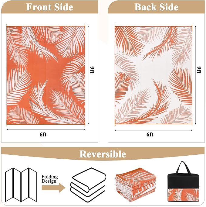 Pauwer Waterproof Outdoor Rug 6x9, Reversible Plastic Straw Patio Camping Rug - Image 2