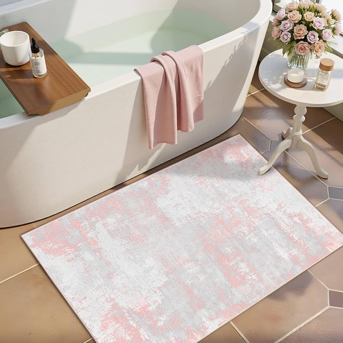 Latte&Fog Entryway Pink Rug, Modern Abstract 2x3 Washable Area Rugs - Image 3