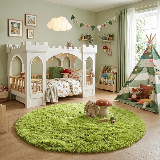 Grass Green Round Rugs 5Ft for Bedroom, Fluffy Shaggy Circle Area Rugs for Kids - Image 5