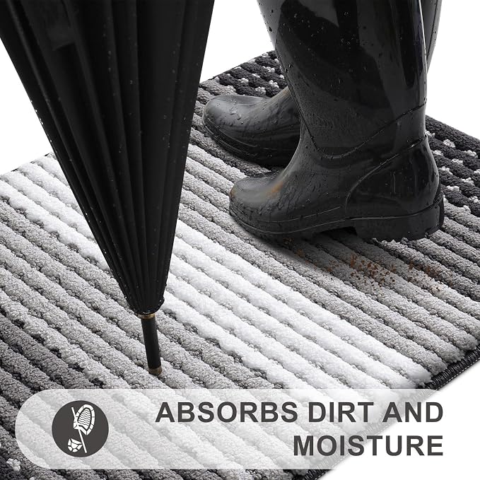 Kitinjoy Indoor Outdoor Door Mat, 30x17 Non-Slip Absorbent Dirt Trapper - Image 2