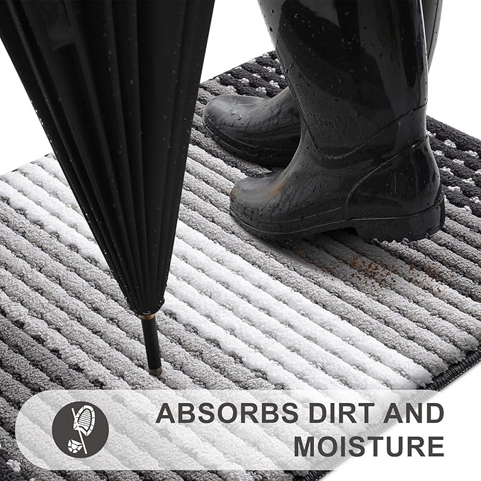 Kitinjoy Indoor Outdoor Door Mat, 59x36 Non-Slip Absorbent Dirt Trapper - Image 2