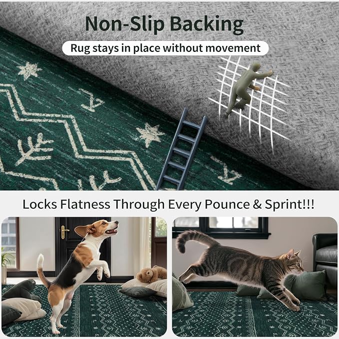 SERISSA Hallway Runner Rug, 2x10 Washable Non-Slip Dark Green Runners - Image 5