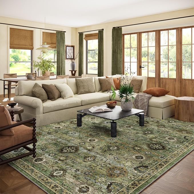 Washable Area Rugs for Living Room: 9x12 Rug Boho Vintage Rugs Stain Resistant by palohom