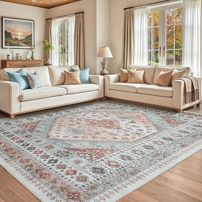 Vintage Area Rugs 9x12 Living Room, Large Washable Rug, Boho Carpet, Non Slip & by Carpelux