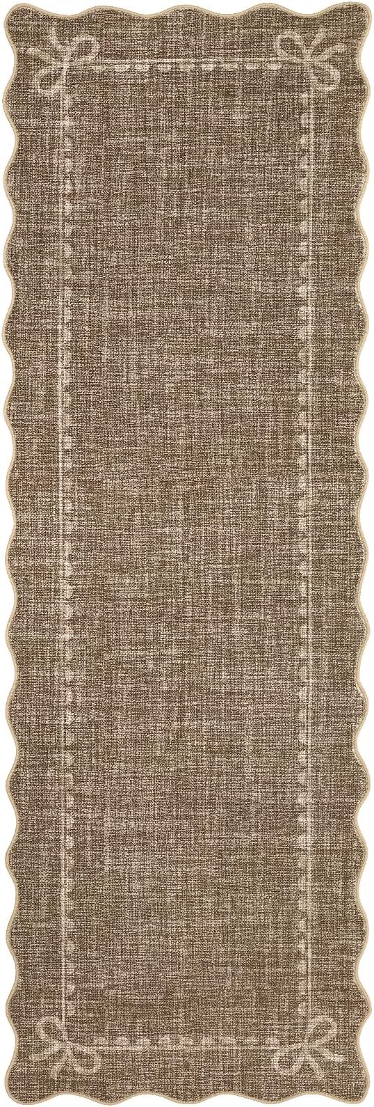 GarveeHome Scalloped Bow Rug for Living Room, Solid Brown Rug for Dorm - Image 4