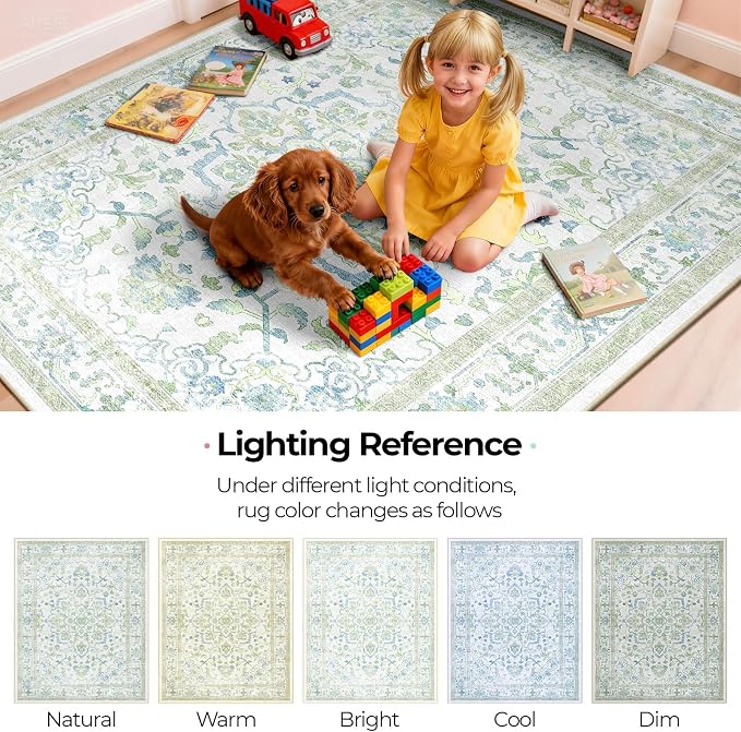 CAPALOCA Machine Washable Rugs Nursery Rug Sq5ft Cute Girl Non Slip Low Pile - Image 8
