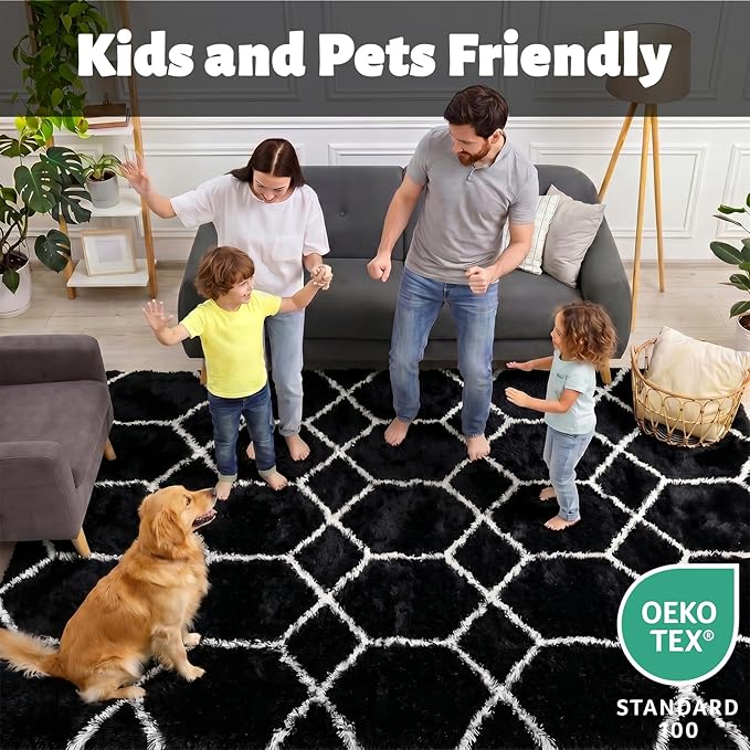 ONASAR Area Rugs for Bedroom Living Room, Fluffy 4x6 Black and White Rug - Image 3