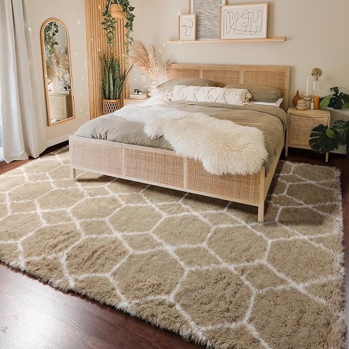 ONASAR Area Rugs for Bedroom Living Room, 4x6 Fluffy Beige and White Throw Rug - Image 6