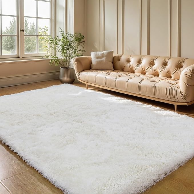 KCHOWUA Ceam White Fluffy Shag Large Area Rug - Image 8