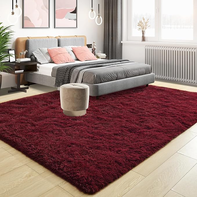 Tepook Fluffy Burgundy Rugs for Living Room, 4x6 Dark Red Area Rug for Bedroom - Image 2