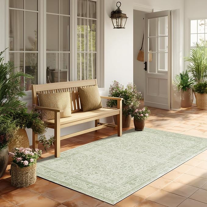 Sage Green Boho Front Door Mat for Indoor Entrance Washable Non Slip Cute - Image 9