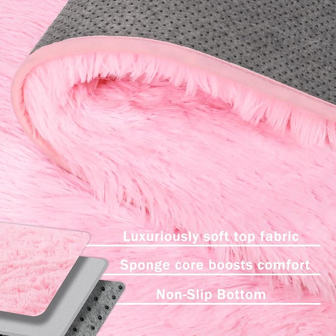 Fluffy Pink Area Rug for Bedroom Living Room Soft 8x10 Fuzzy Washable Rugs - Image 6