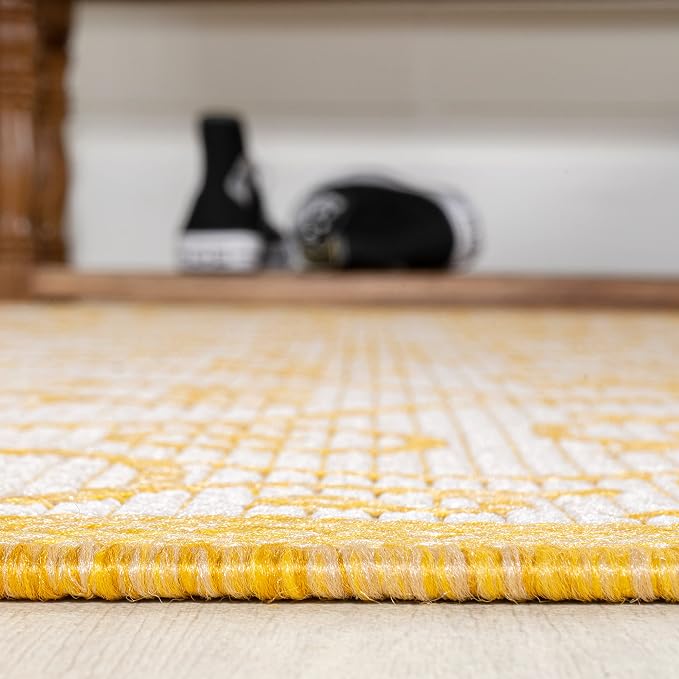 JONATHAN Y Vintage Filigree Indoor Outdoor Runner Rug 2X10 Cream/Yellow - Image 4