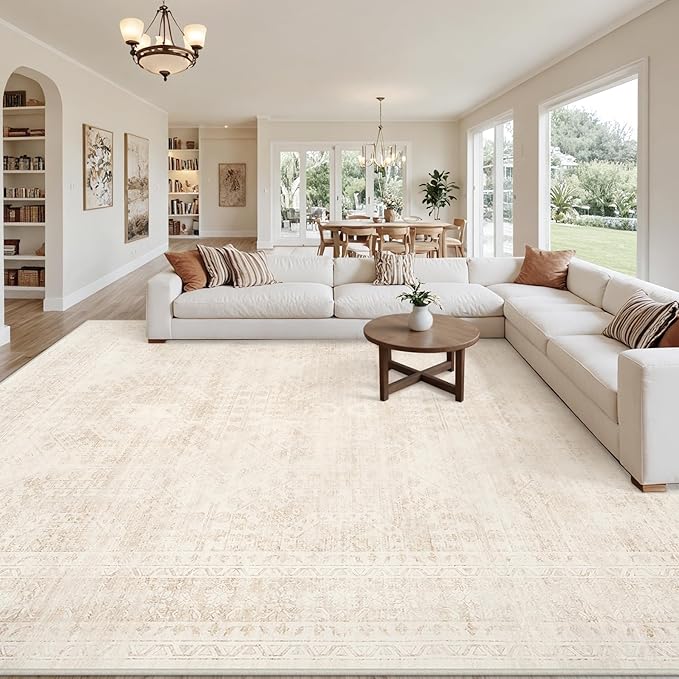 Area Rugs 9x12 Living Room: Vintage Boho Neutral Washable Rug Indoor Soft Large - Image 8