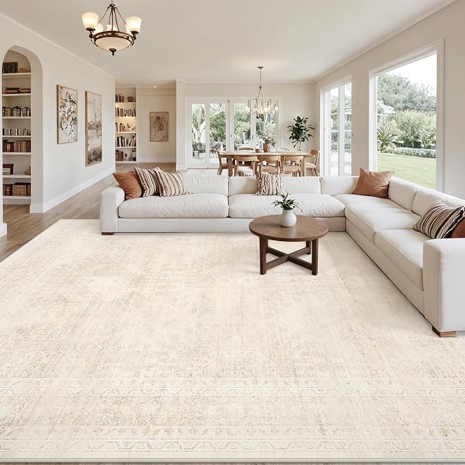 10x14 Area Rugs for Living Room: Vintage Boho Neutral Washable Rug Indoor Soft by Luxturiy