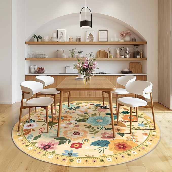 RELEANY Floral 6ft Area Rugs Washable Print Boho Cute Carpet Non Slip Flower - Image 9