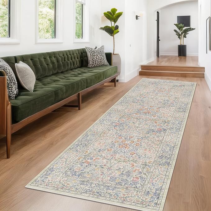 Vintage Beige Blue 3x12 Runner Rug - Image 3