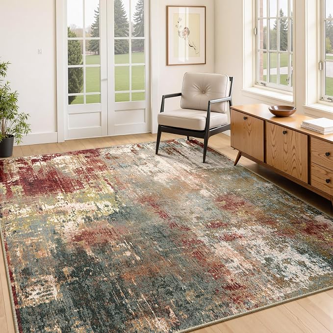 RELEANY Washable Area Rugs 4'x5' Non-Slip Modern Abstract Soft by RELEANY
