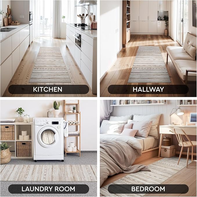 2x6 Runner Rug Machine Washable Non Slip Area Rug Distressed Neutral Moroccan - Image 5