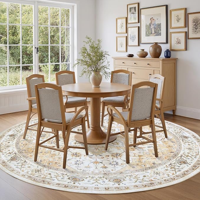 AMADA HOMEFURNISHING Round 6ft Area Rugs, Low-Profile Washable Rug - Image 3