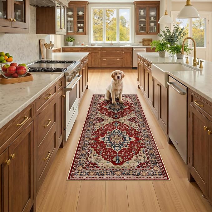 RELEANY Area Rugs Runner 2'x6' Washable Non-Slip, Floral Vintage Distress - Image 2
