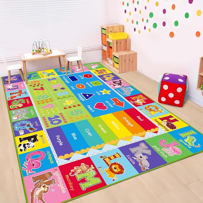 Kids Rug for Playroom, ABC Carpet Educational Play Mat for Kids, Preschool Rugs - Image 2